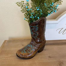 Load image into Gallery viewer, Brown & Blue Cowboy Boot Vase