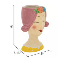 Load image into Gallery viewer, Lady With Pink Hair Flower Planter Pot Vase