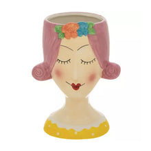 Load image into Gallery viewer, Lady With Pink Hair Flower Planter Pot Vase