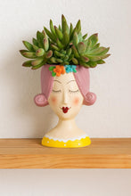 Load image into Gallery viewer, Lady With Pink Hair Flower Planter Pot Vase