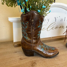Load image into Gallery viewer, Brown & Blue Cowboy Boot Vase