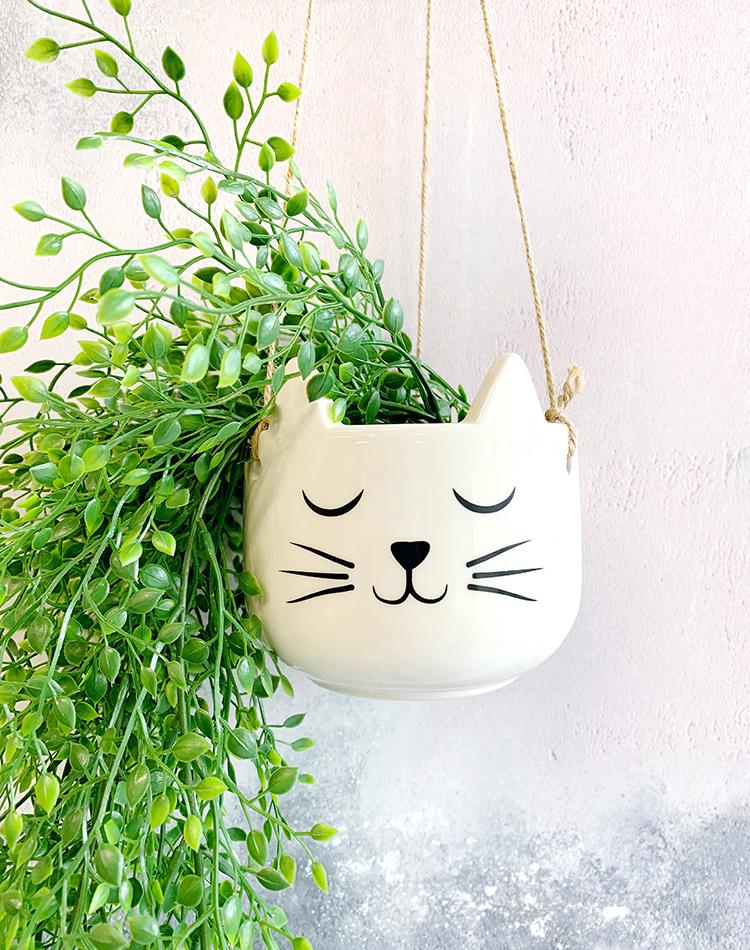 White Hanging Cat Planter Pot for Succulents & Plants