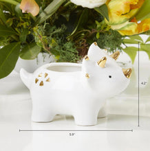 Load image into Gallery viewer, Gold White Dinosaur Ceramic Planter