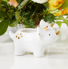 Load image into Gallery viewer, Gold White Dinosaur Ceramic Planter