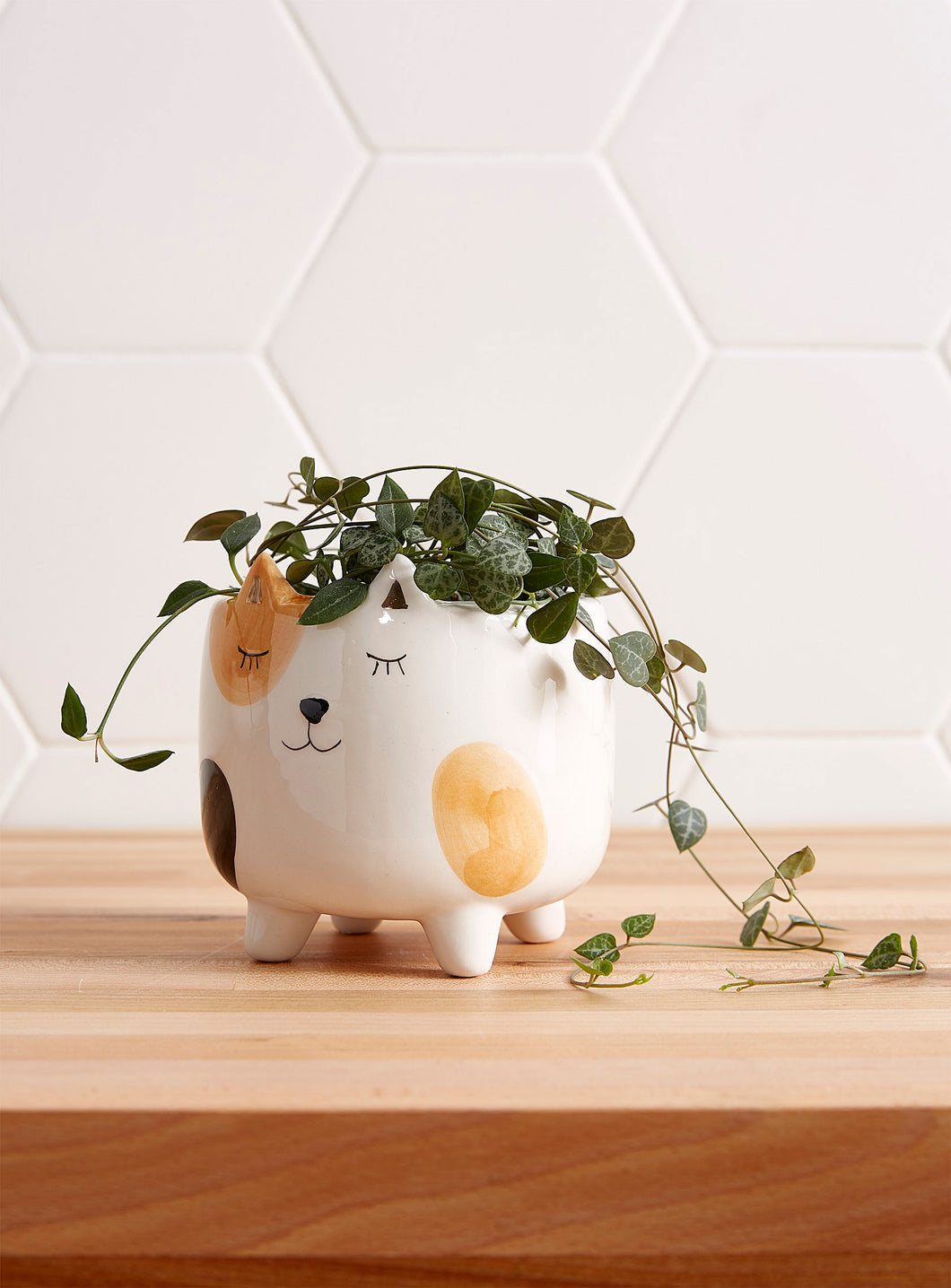 Spotted Calico Cat Planter