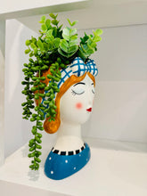 Load image into Gallery viewer, Decorative vase shaped like a woman&#39;s head with a plant on a white surface
