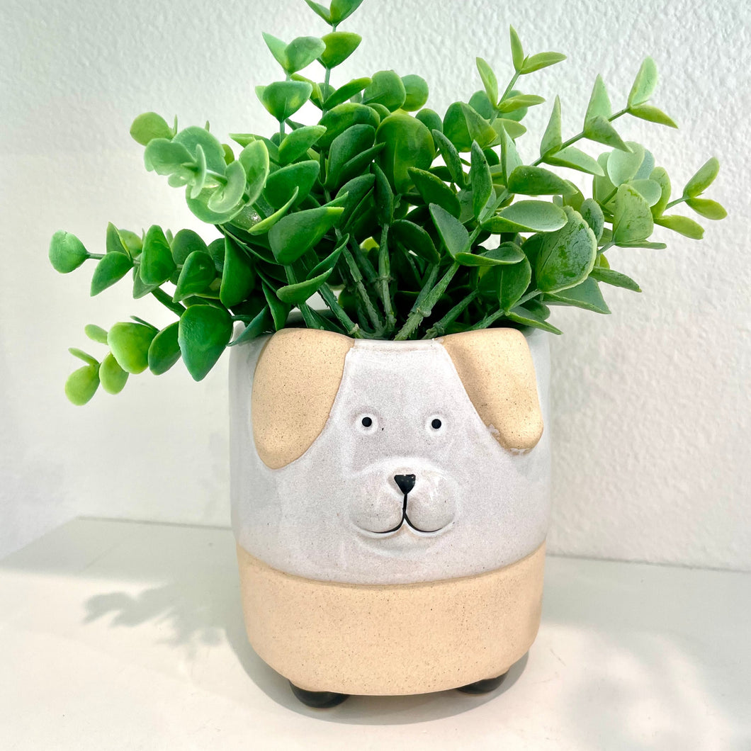 Beige Ceramic Dog Planter Pot, 4