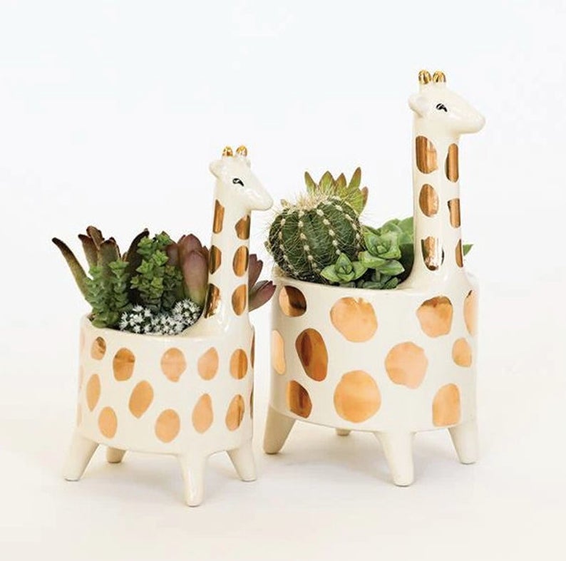 Gold-Spotted Giraffe Ceramic Planter