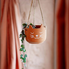 Load image into Gallery viewer, Terra Cotta Hanging Cat Planter Pot for Succulents &amp; Plants
