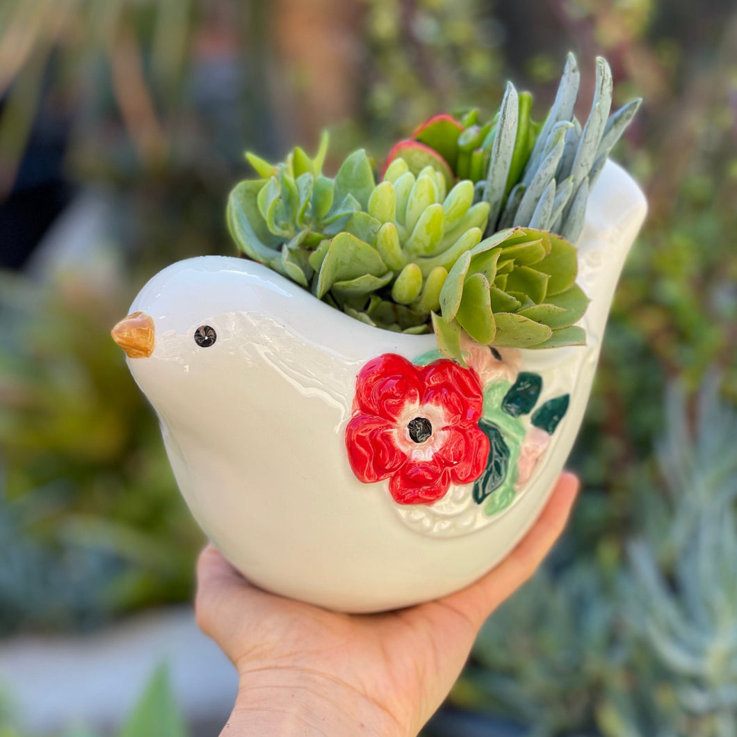 Floral Ceramic Bird Planter