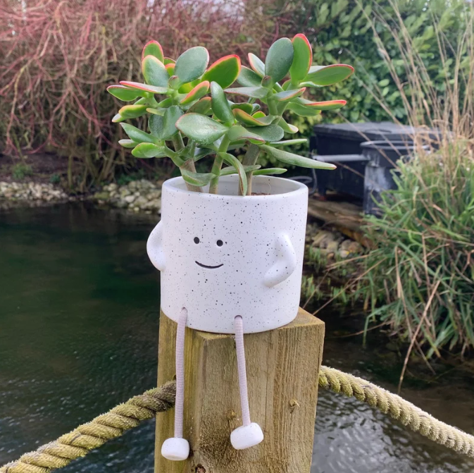 ceramic plant pot with legs Sitting Planter w/ Rope Legs | Succulent Planter | Indoor Planter Pot | Face Pot Planter for Succulents | Rope Legs Planter