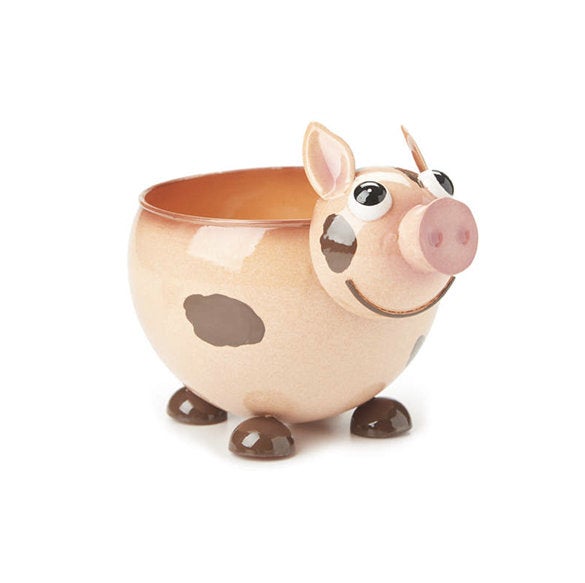 Pig Metal Animal Planter Pot for Plants, Succulents or Air Plants | Cow Planter | Black & White Cow Pot