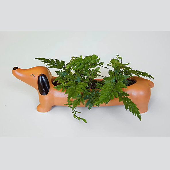 Brown Dachshund Ceramic Dog Planter Pot