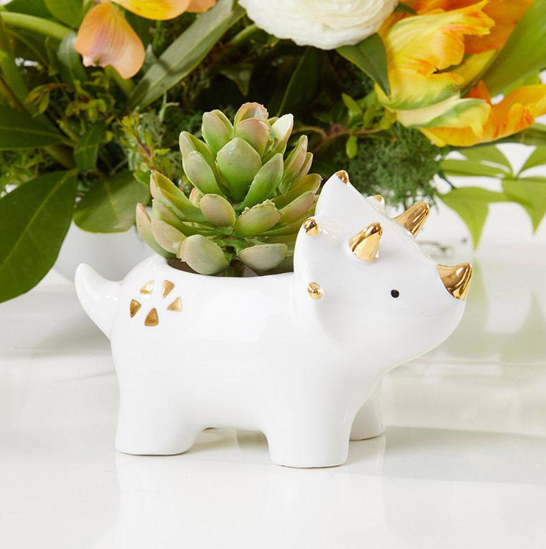 Gold White Dinosaur Ceramic Planter | Pot for Air Plans, Succulents, Plants & Flowers | Baby Shower | Cute Planter