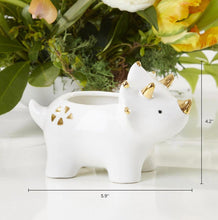 Load image into Gallery viewer, Gold White Dinosaur Ceramic Planter | Pot for Air Plans, Succulents, Plants &amp; Flowers | Baby Shower | Cute Planter
